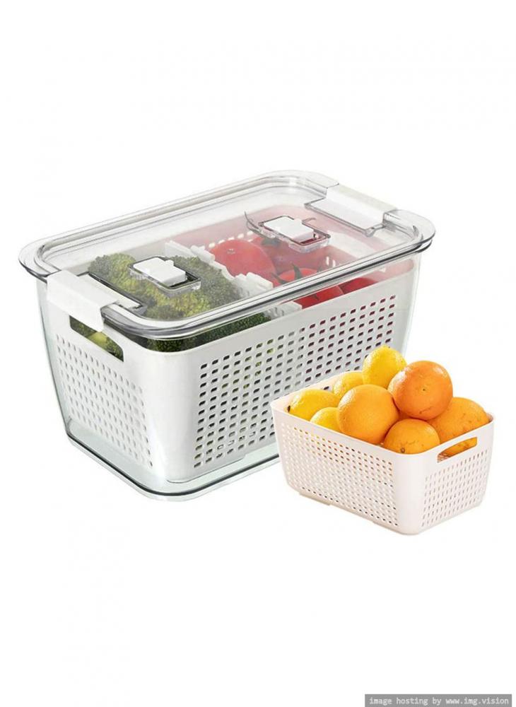 Homesmiths Large Fridge Storage Container with Double Layer Fruit Basket homesmiths small fridge storage container with double layer fruit basket