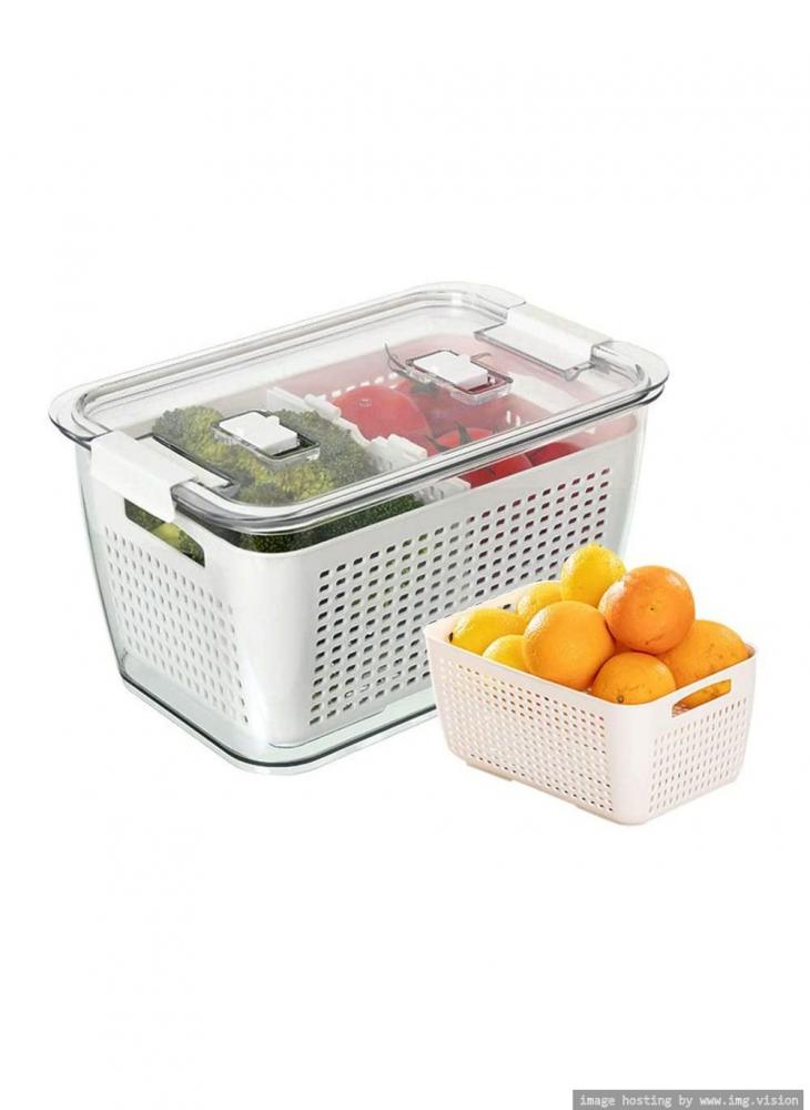 Homesmiths Medium Fridge Storage Container with Double Layer Fruit Basket kitchen strainer set of 6 double layer drain basket double layer drain basin and stackable set basket for soaking washing draining vegetables and