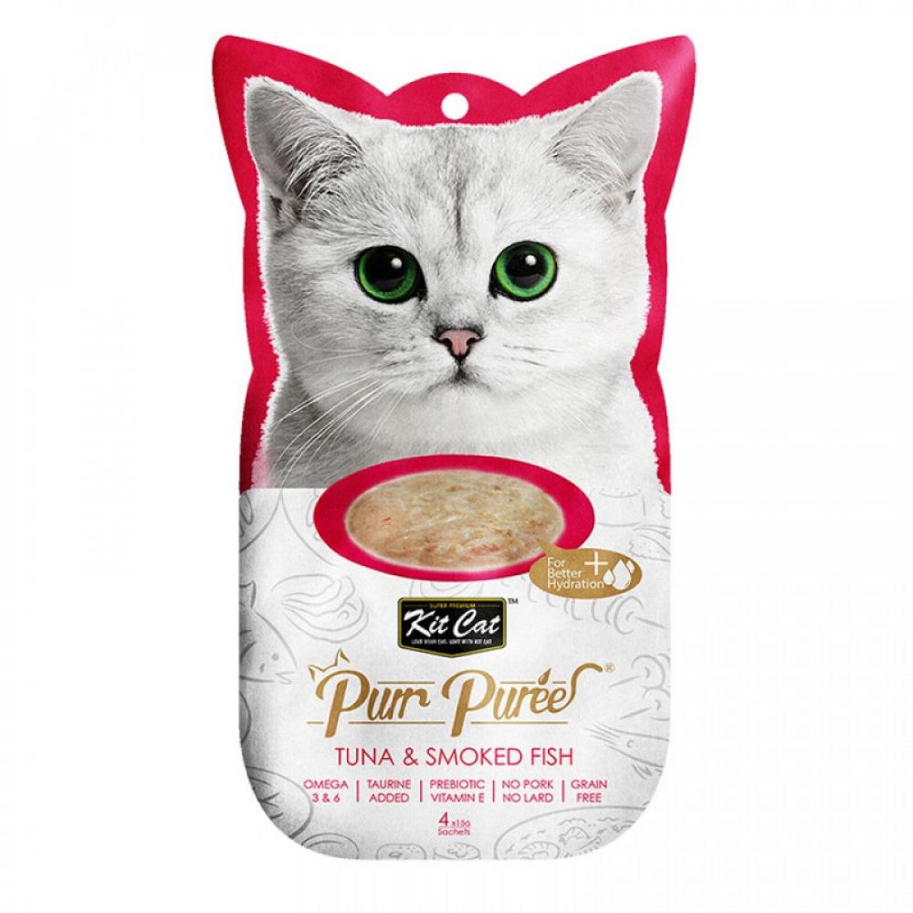 KitCat Puree - Tuna and Smoked Fish - 4 x 15 g kitcat puree collagen care chicken 4 15g