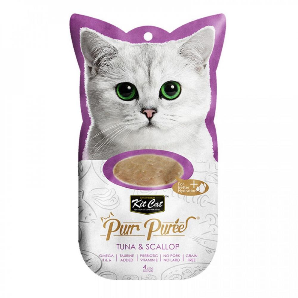 KitCat Puree - Tuna and Scallop - 4 x 15 g kitcat puree collagen care chicken 4 x 15 g