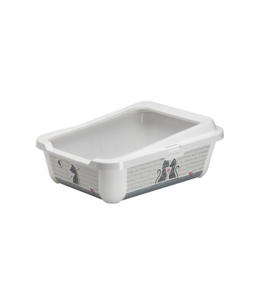 Moderna Hercules Tray Cat Litter Box Opened - White Designed - L m pet rosetta cat litter box closed green white m
