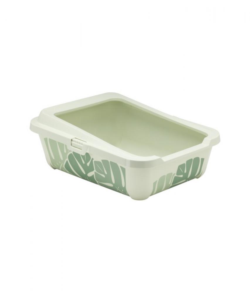 Moderna Hercules Tray Cat Litter Box Opened - Green Leaves Design - L m pet rosetta cat litter box closed green white m