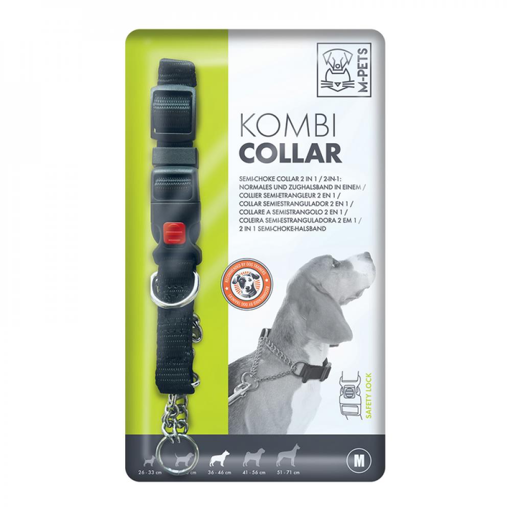 M-Pet Kombi Semi-Choke Collar - 2in1 - Black - M m pets diamonds cat collar black red silver m