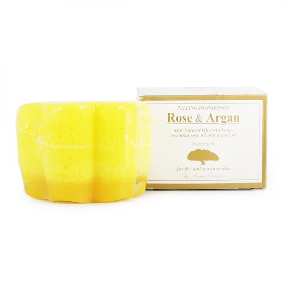 Peeling soap - sponge Rose & Argan, 70 g.with rose oil in box