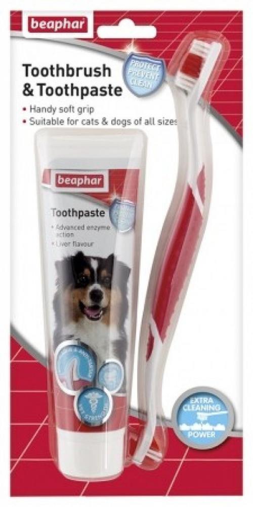 Beaphar Toothbrush Toothpaste - Dog-Cat - S-L breylee teeth whitening powder toothpaste remove plaque stains bleaching dental tools oral hygiene white toothbrush cleaning 30g