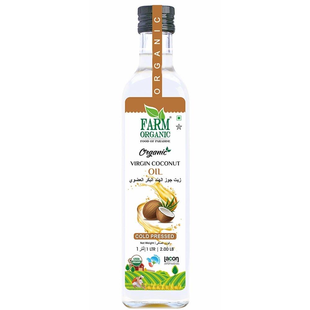Farm Organic Gluten Free Virgin coconut oil - 1 ltr (Cold Pressed) organic virgin coconut oil 500ml