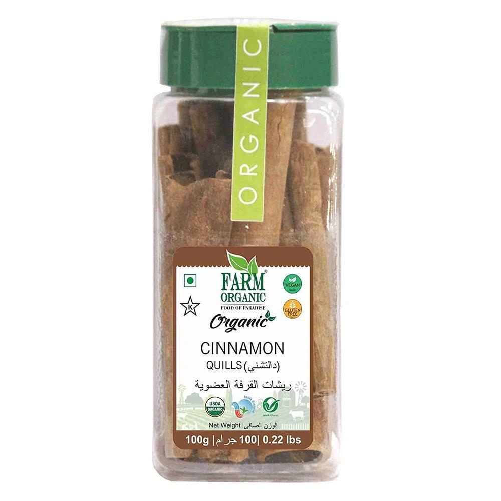 Farm Organic Gluten Free Cinnamon Quills (Dalchini) - 100g (7cm) farm organic gluten free psyllium husk 100g