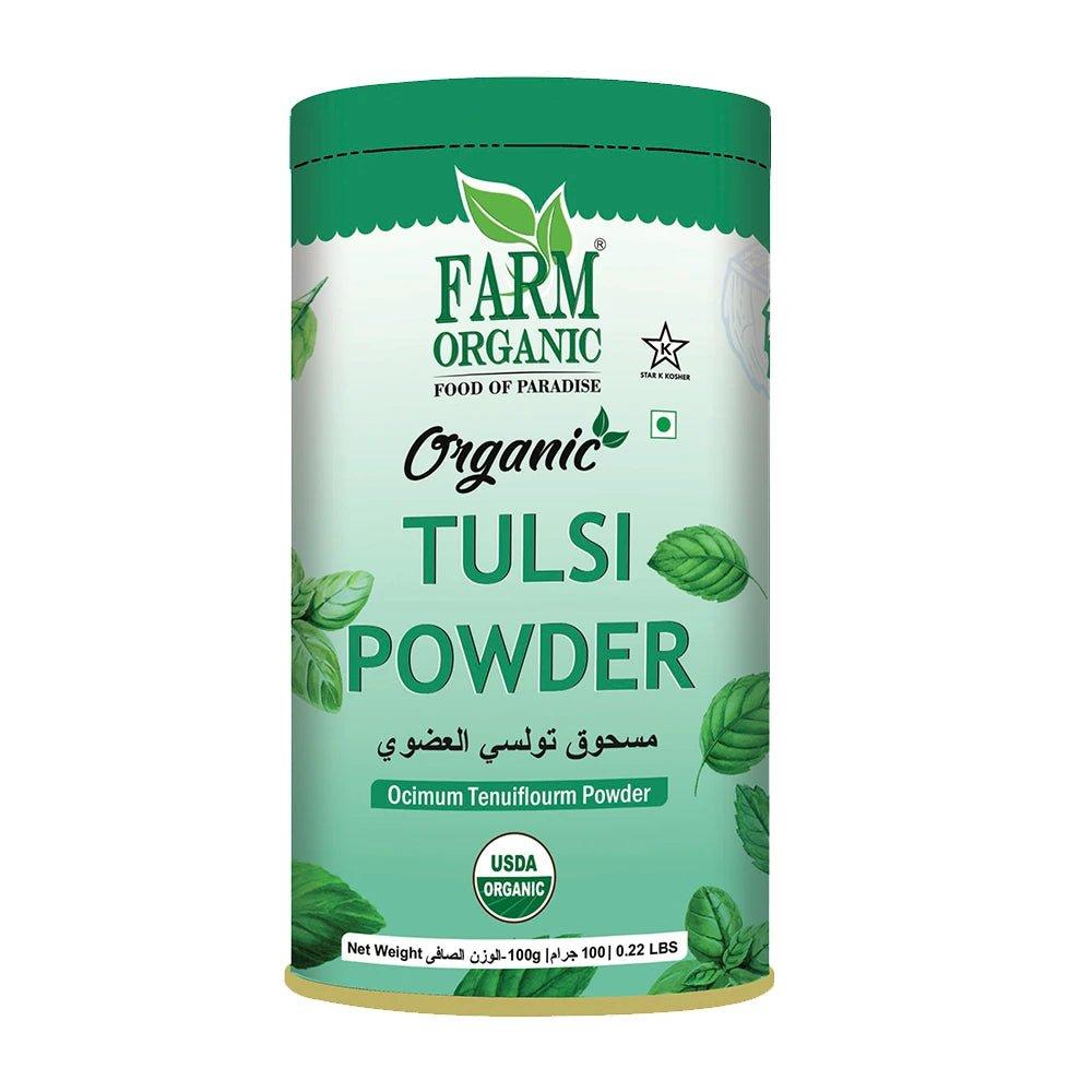 Farm Organic Gluten Free Tulsi Powder -100g farm organic gluten free moringa powder 100g