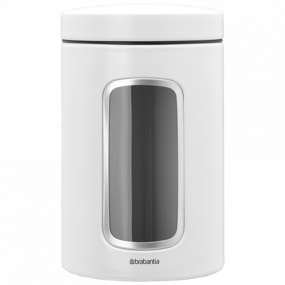 Brabantia Window Canister, 1.4 litre - White brabantia window canister 1 4 litre matt steel fingerprint proof matt black lid