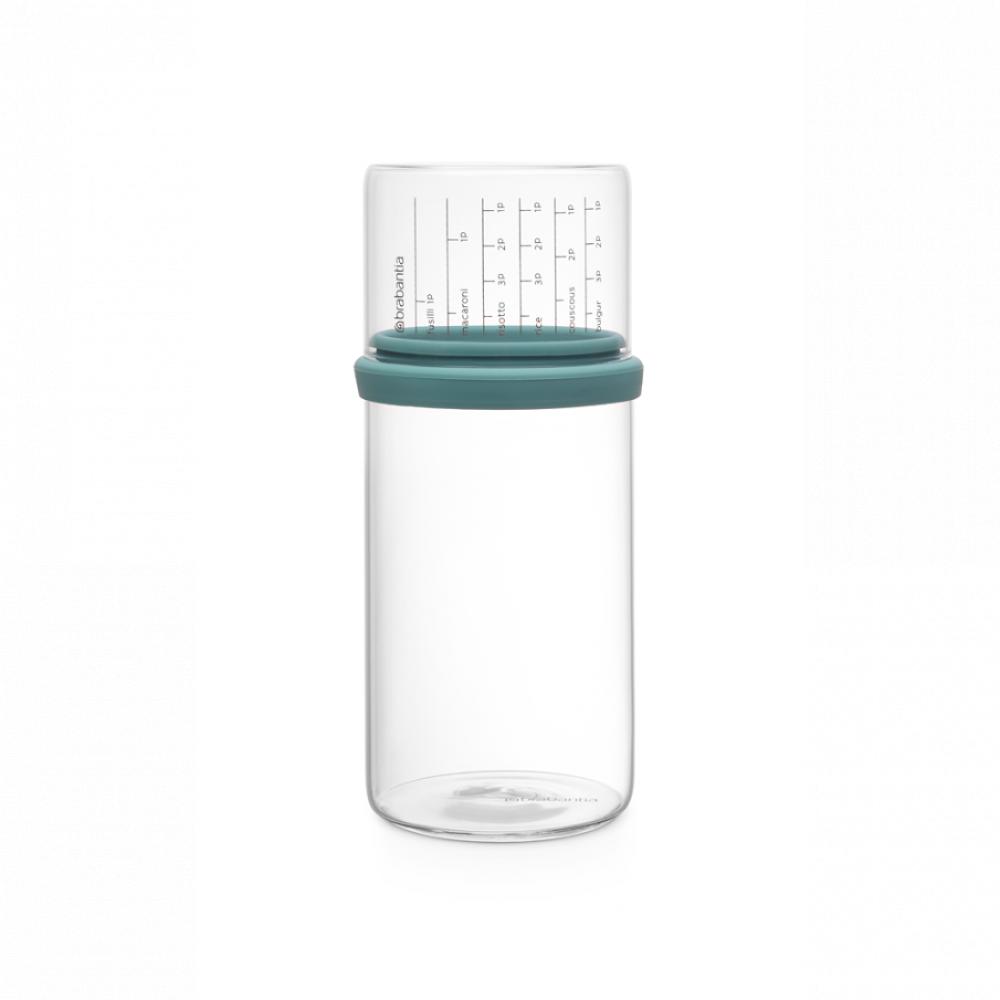 Brabantia Glass storage jar with measuring cup, 1 litre - Mint kitchen storage container glass jars sealed pot cylinder food storage bottle with bamboo lids tea canister dried fruit candy jar