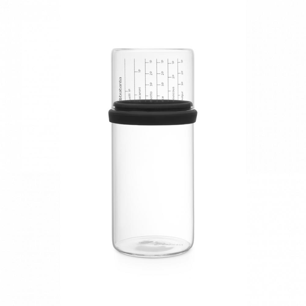 Brabantia Glass storage jar with measuring cup, 1 litre - Dark Grey