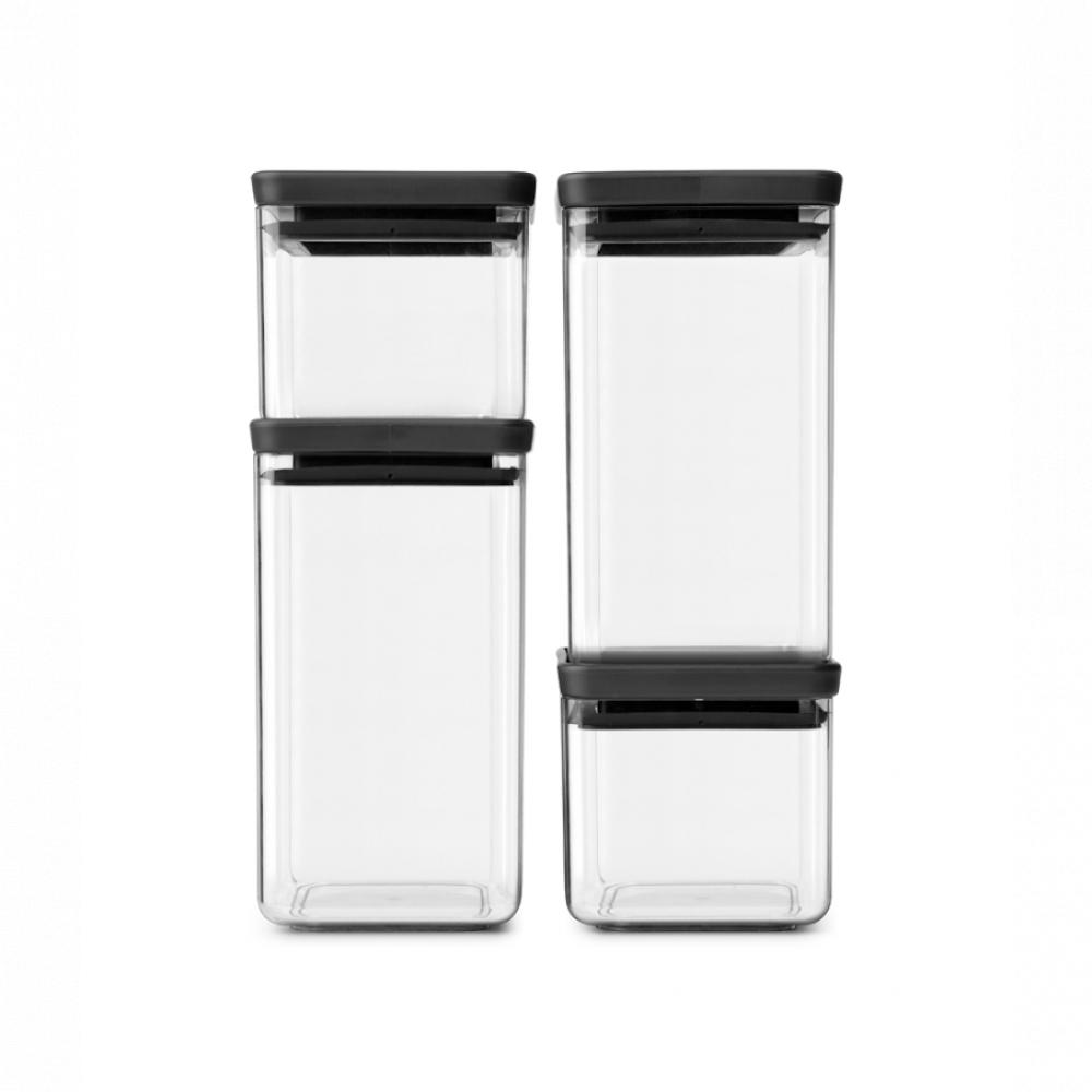 Brabantia Set of 4 Tasty+ Stackable square canisters - 2 x 0.7 litre and 2 x 1.6 litre - Dark Grey stainless steel 4 pcs solid sturdy stackable measuring cups set to measure dry and liquid ingredients for kitchen cooking baking