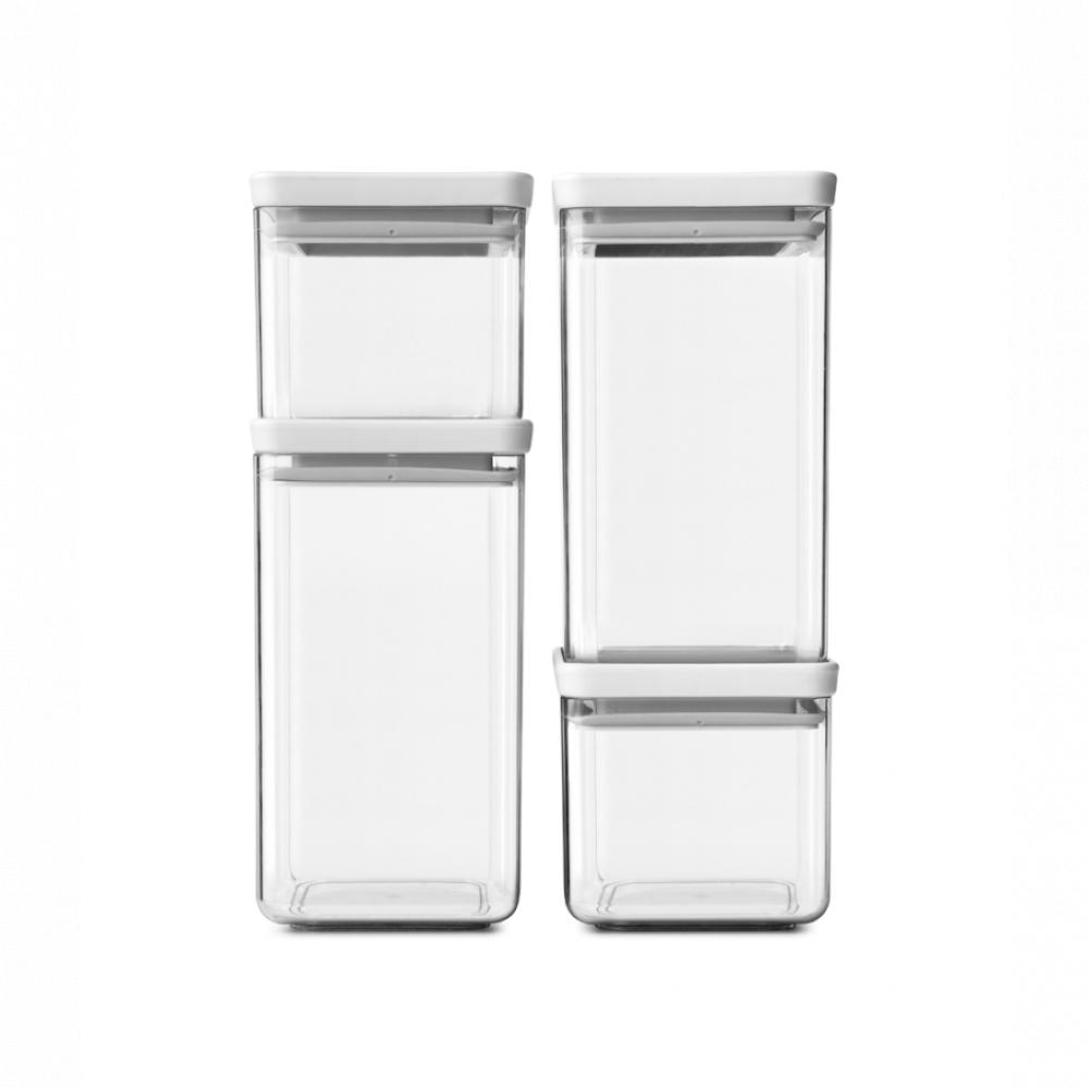 Brabantia Set of 4 Tasty+ Stackable square canisters - 2 x 0.7 litre and 2 x 1.6 litre - Light Grey led set of 3 round lights for kitchen garden stairs home decor with remote control