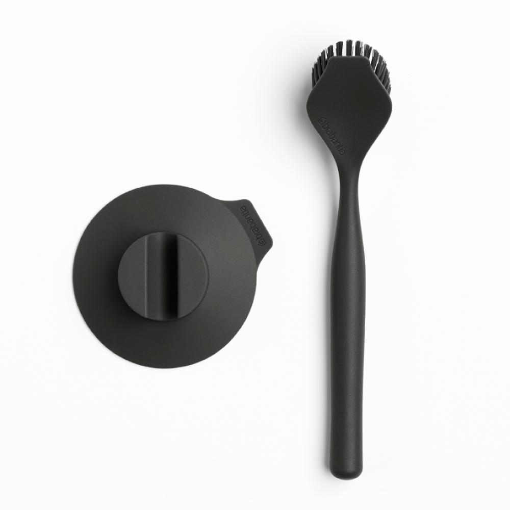 Brabantia Dish brush with suction cup holder - Dark Grey brabantia silicone dish drying mat 44x32 cm dark grey