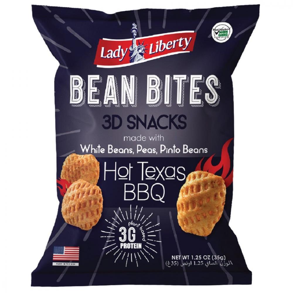 Lady Liberty Bean Bites, Hot Texas BBQ, Non-GMO, Plant-Based Protein, 35g lady liberty veggie straws sweet chili non gmo 85g