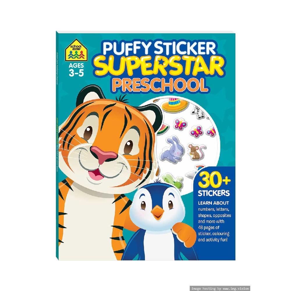 Hinkler School Zone Puffy Sticker Superstar Preschool puppy preschool activity book ages 3 5