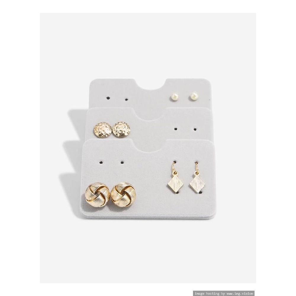 Stackers Grey Earring Display Accessory Set Of 3 oathyan 6 pairs set trendy round snowflake elk stud earrings sets mix female gold color metal circle rhinestone earring women s