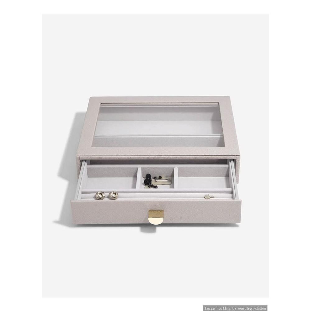 Stackers Classic Ring & Bracelet Drawer with Glass Lid Taupe yada ins silver color snowflake bracelets