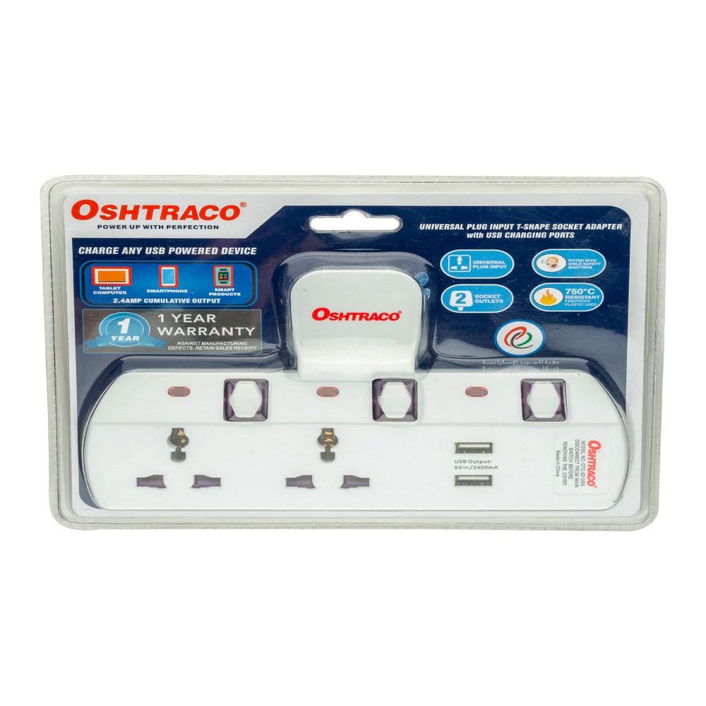 Oshtraco 2 Way Multi Socket Plus 2 USB Port terminator brand 3 way universal multi adaptor