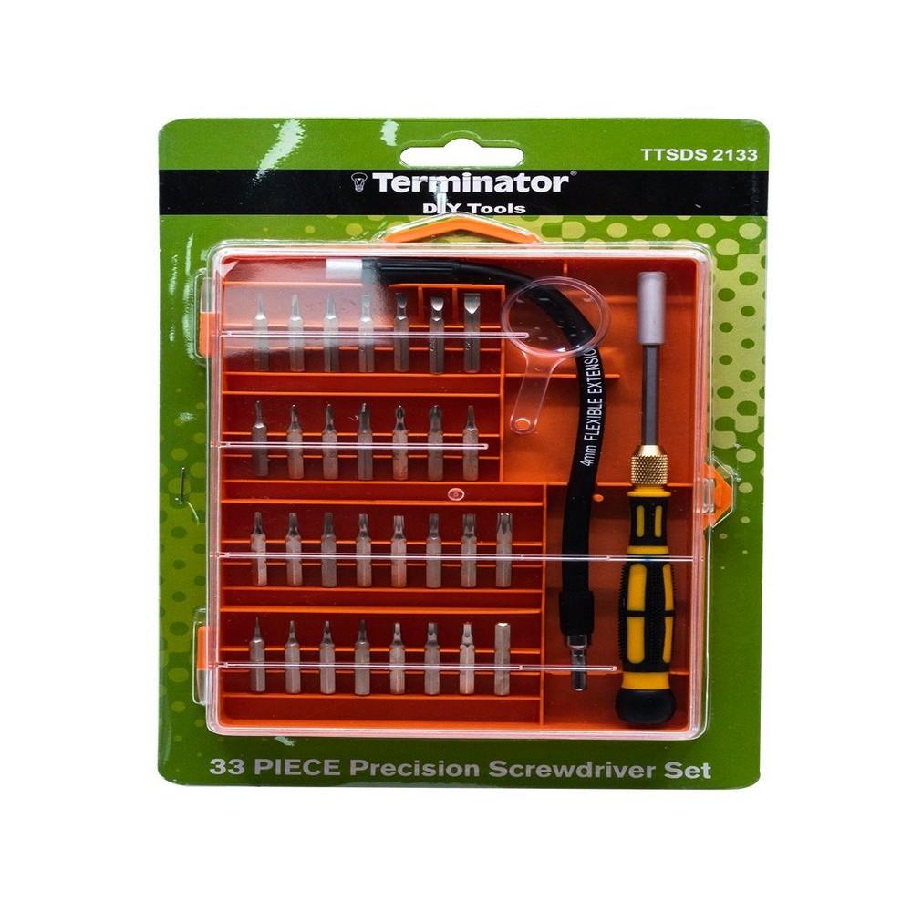 Terminator Screw Driver 33 Piece Precision Set With 8mm Flexi new 45 in 1 screwdriver set precision magnetic bits torx screw driver kit dismountable tool case for watch pc phone repair