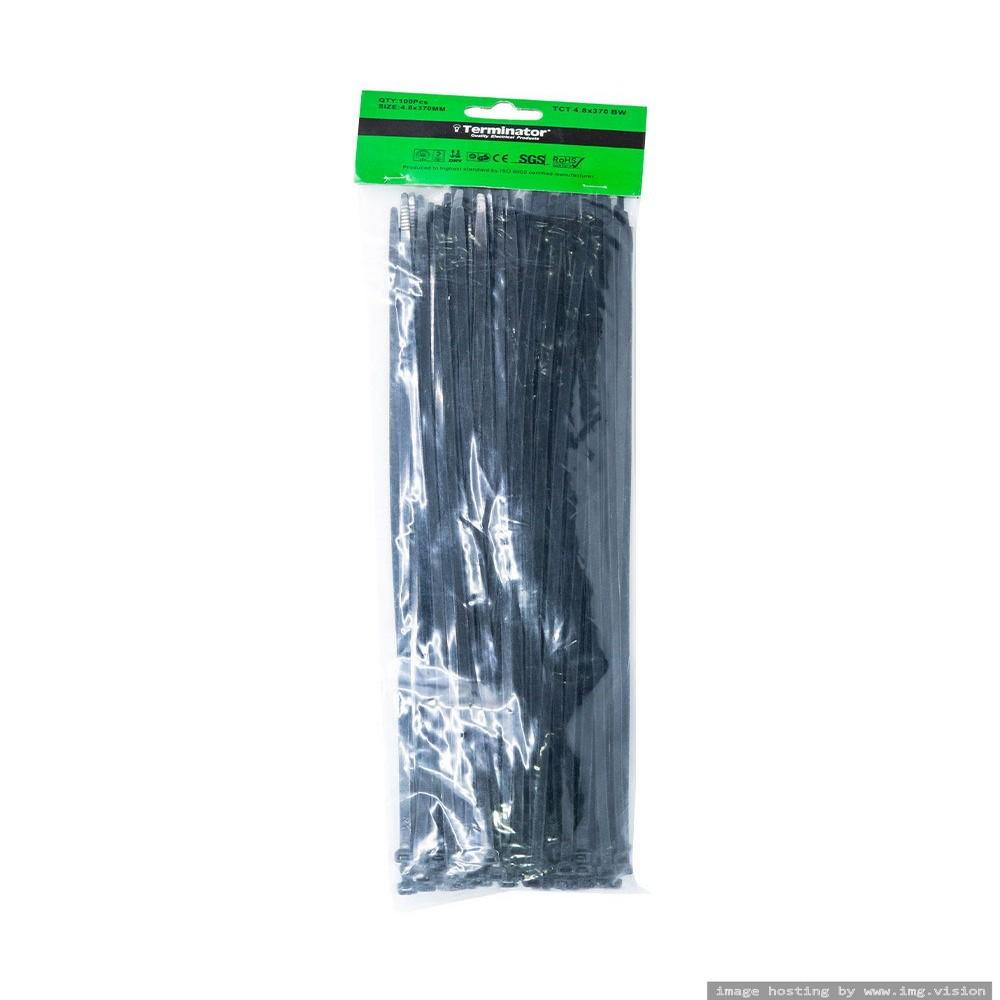 Terminator Cable Tie Black TCT 4.8X370 top with a tie black size l