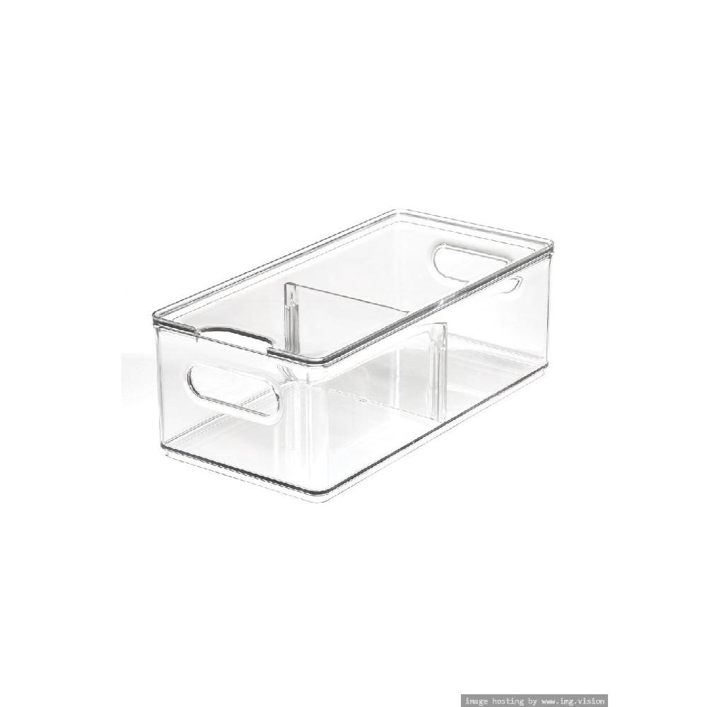 idesign linus bpa free plastic stackable deep organizer bin with handles 14 6 x 8 x 4 clear The Home Edit Large Divided Fridge Bin