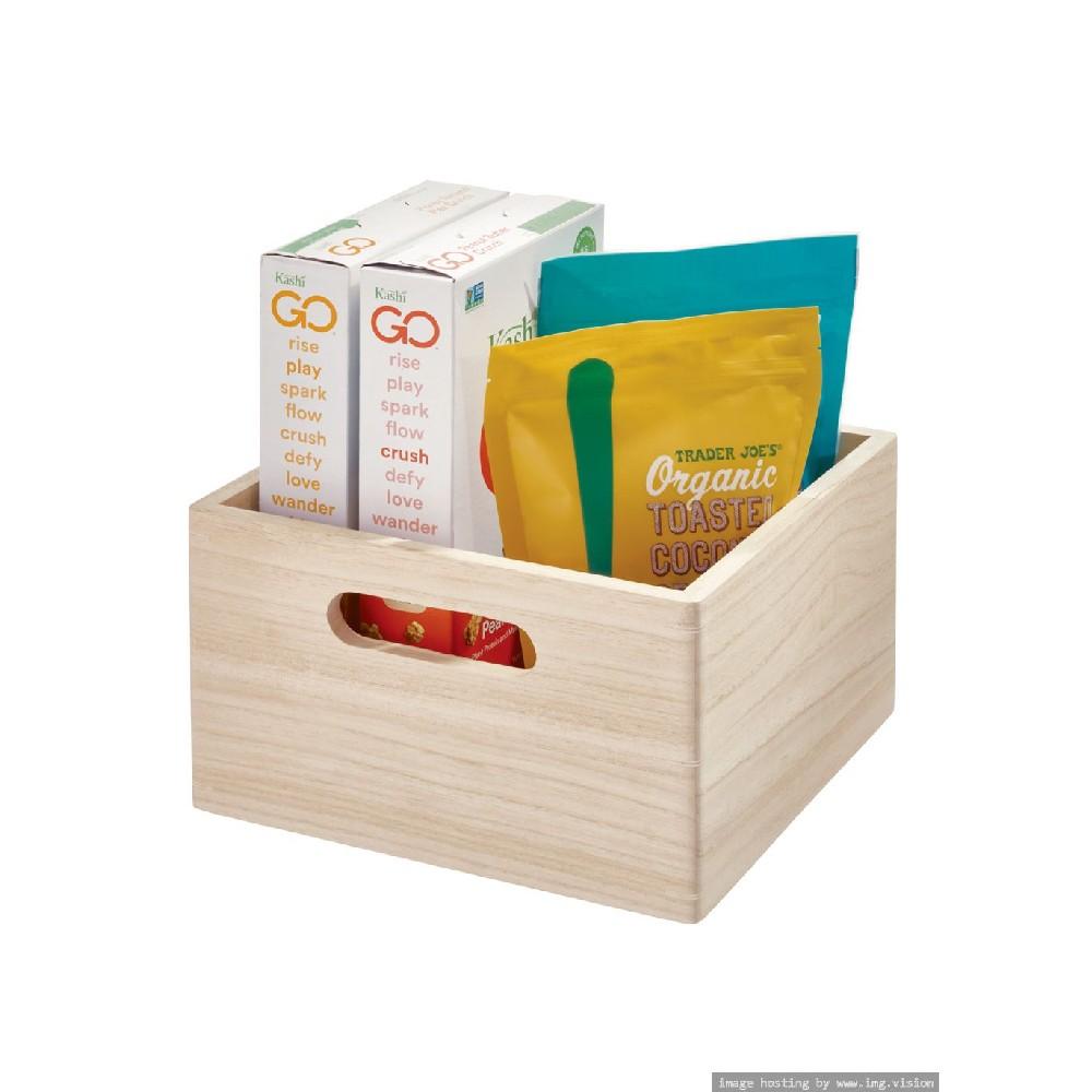 The Home Edit Wood All Purpose Bin 10 x 10 x 6 inch Natural private label minimum and price as shown on store light pearlescent can do dropship blind dropshipping with your brand on
