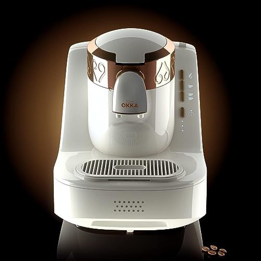 Arzum Okka, Professional Electric Turkish Coffee Maker, Fully Automatic, White/Copper, OK001W, 1 Year UAE warranty. rosa arabesque 6pcs turkish coffee set tray