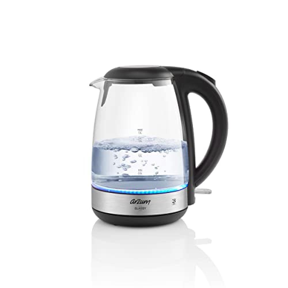 Arzum 1,7 Liter Glassy Kettle Electric Tea Water Boiler With Blue LED 2200 Watts Indicator Light Model little storage co small bamboo tub 22 x 15 x 10 cm