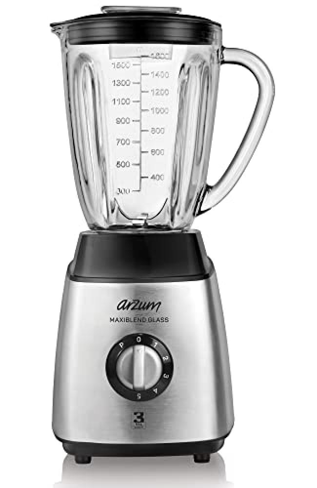AR1056 Arzum Maxiblend Glass Jug Blender, 600 W 1600 ml capacity glass jar, 5 stage speed control Pulse function personal blender handheld blender juicer mixer cup with rechargeable usb electric blender for shakes and smoothies