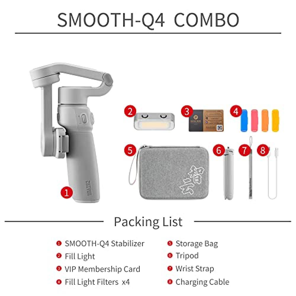Zhiyun JYYX016 Smooth Q4 Combo Gimbal Stabilizer, Built-in Extension Rod, Portable and Foldable, Vlogging YouTube TikTok Video white zhiyun jyyx016 smooth q4 combo gimbal stabilizer built in extension rod portable and foldable vlogging youtube tiktok video white