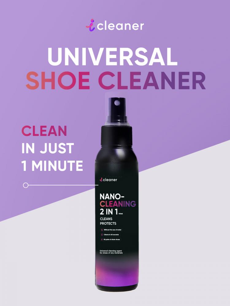 Icleaner Nano-Cleaning 2in1 250ml - Unique NANO technology - All-season use - Easy and ultra effective cleaning of shoes- 100ML icleaner natural wood brush white hard bristles gently remove most dirt suitable for cleaning suede and nubuck