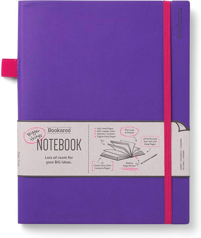 Bookaroo Bigger Things Notebook Journal - Purple buke bullet planner dotted notebook dot grid journal pu leather 160gsm thick paper inner pocket elastic closure