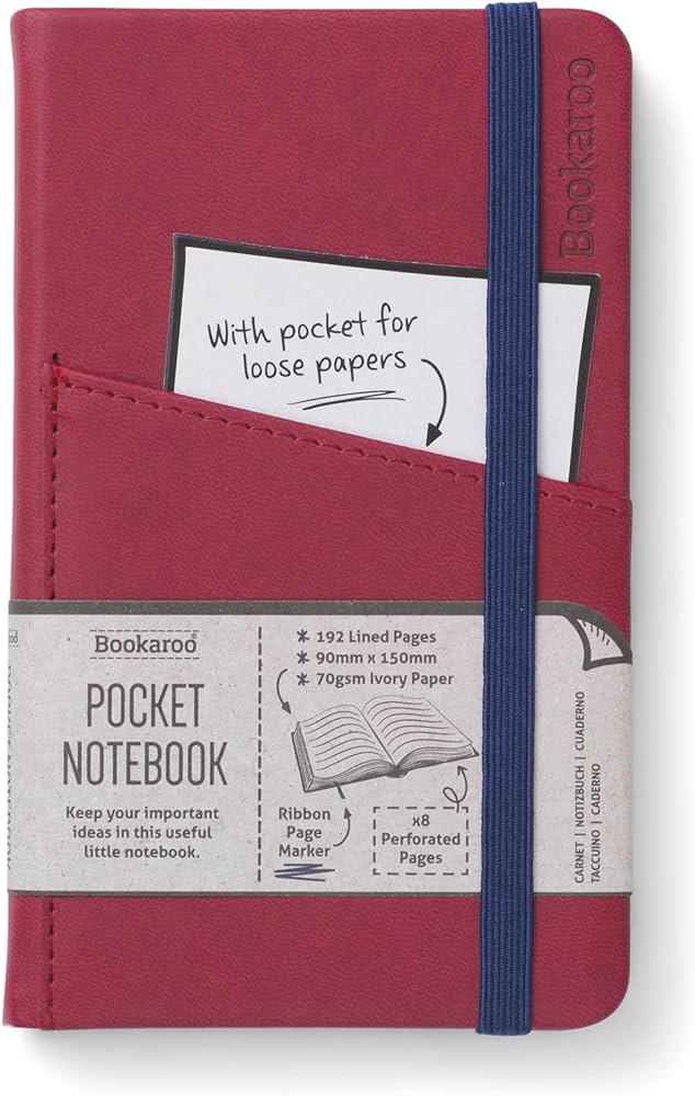 Bookaroo Pocket Notebook (A6) JOURNAL - DARK RED 2021 year 400 pages a5 agendas journals notebook organizer diary schedule planner calendar leather soft cover efficiency journal