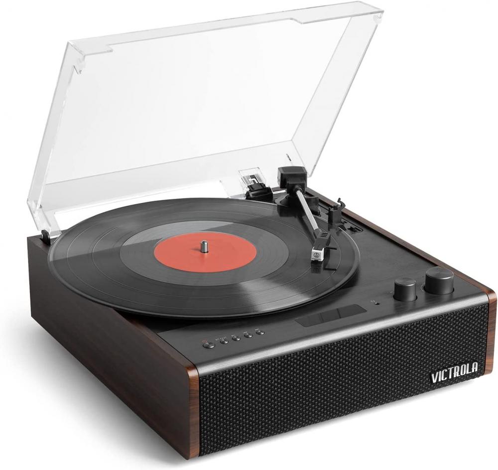 Victrola Eastwood Signature Vinyl Record Player Turntable with Bluetooth Speaker Audio Technica Catridge and Vinyl Stream Function (Espresso) portable mini bluetooth speaker colorful led lights wireless crack subwoofer speaker tf card mp3 music pc mobile phone speakers