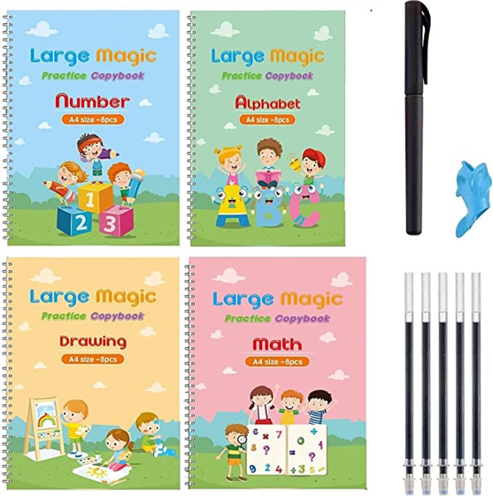 TecheiTulip / Magic copybooks, Large, For kids, Preschool 4 books pen magic practice book free wiping children s toy writing sticker english copybook for calligraphy montessori toys
