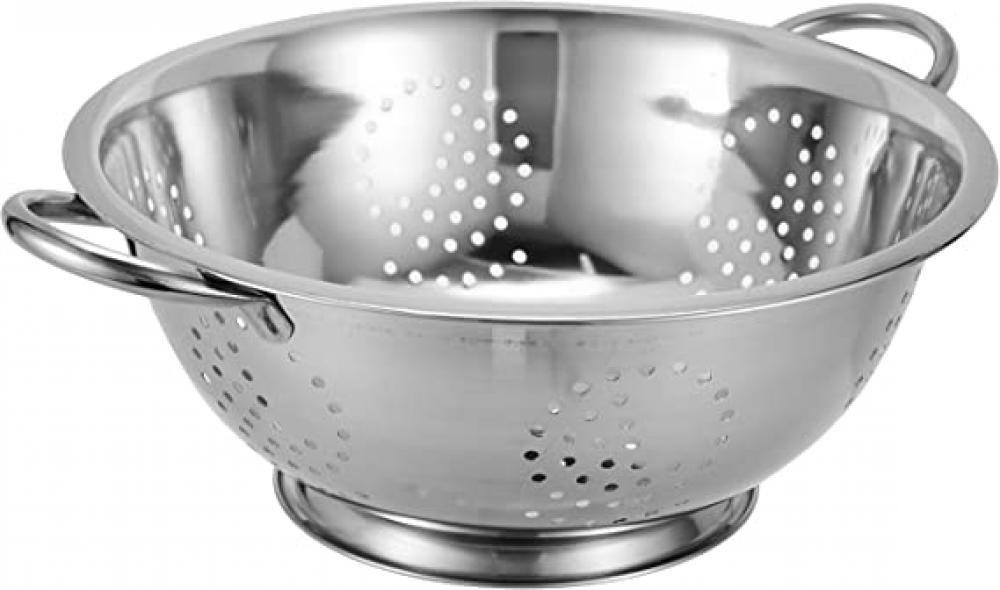 kitchen strainer set of 6 double layer drain basket double layer drain basin and stackable set basket for soaking washing draining vegetables and Raj / Steel colander, Vc0005, Silver, 28cm