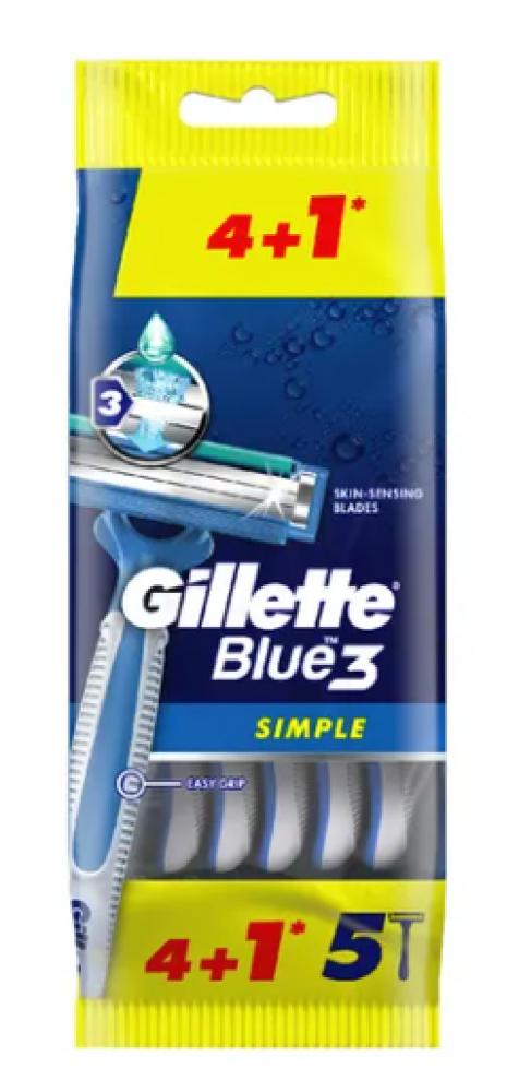 Gillette / Shaving razors, Blue 3 simple disposable razors, 5-pack фото
