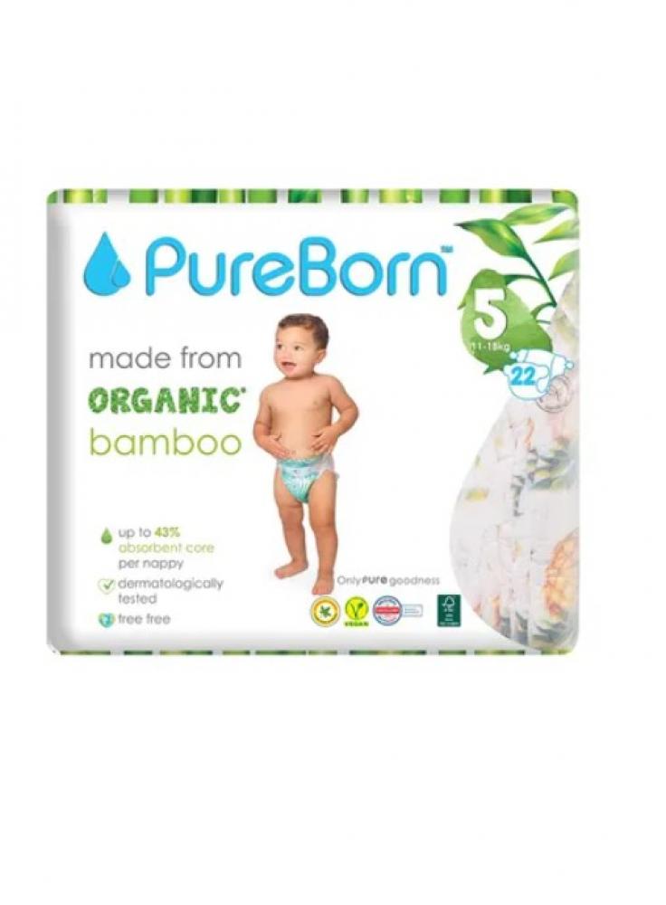 PureBorn / Baby diapers, Organic, Size 5, 24.3-40 lbs (11 - 18 kg), 22 pcs pureborn baby diapers organic natural bamboo disposable size 5 11 18 kg 22 pcs