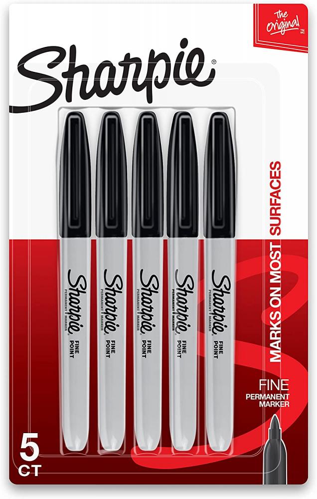 Sharpie / Permanent markers, Fine point, Black, Pack of 5 pentel permanent markers red 3 pcs