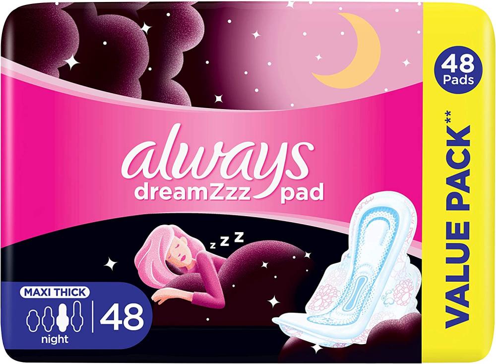 Always / Sanitary pads, Dreamzzz, Cottony soft, Maxi thick, Night with wings, Pink, 48 pcs always sanitary pads cool