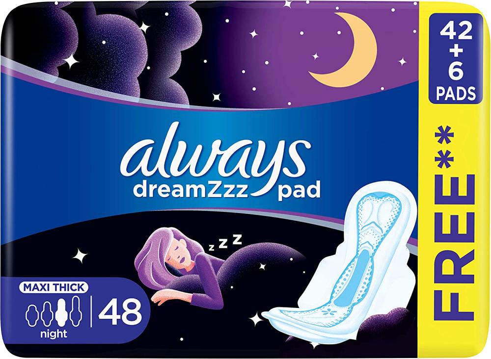 Always / Sanitary pads, Dreamzzz, Maxi thick, Night Long, With wings, Purple, 48 pcs always sanitary pads dreamzzz maxi thick night long with wings purple 48 pcs