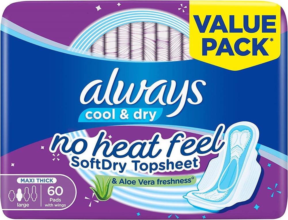 Always / Sanitary pads, Cool & dry, Maxi thick, Large with wings, 60 pcs always sanitary pads breathable soft maxi thick large with wings pink 30 pcs