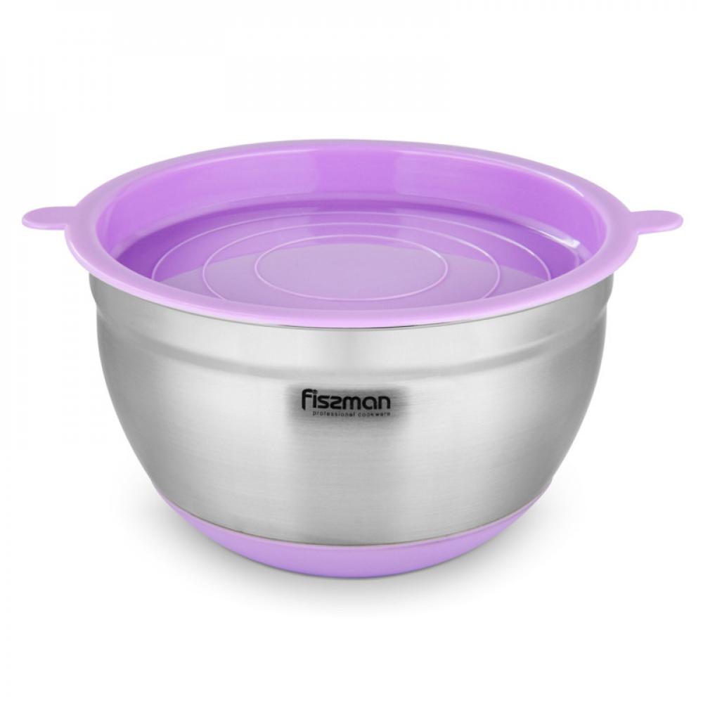цена Fissman / Mixing Bowl, Stainless Steel 18/10 (INOX 304), With Non Slip Silicone Base And Purple Lid Purple/Silver 1.5L