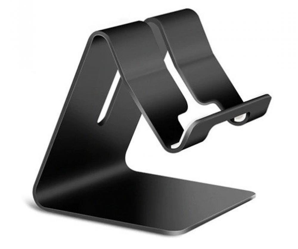 Universal Aluminium Phone Stand - Black (for Phones \& Small Tablets)-Black