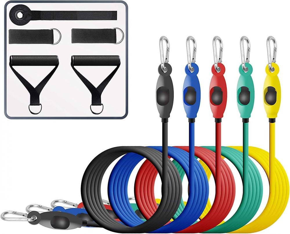 Resistance Bands Set, fitness bands 5 Stackable Tube Bands gym now pizza later pizza and chill gym bag shirt