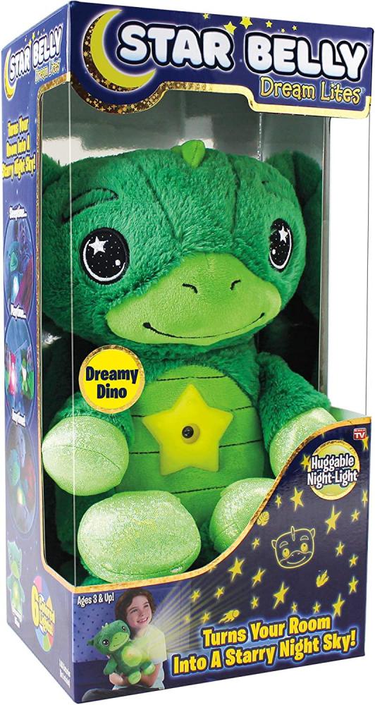 Star Belly Dream Lites, Stuffed Animal Night Light, Dreamy Green Dino - Projects Glowing , As Seen on TV projection flashlight led light flashing microphone shape children toy gift night starry sky light baby bedtime fun toys