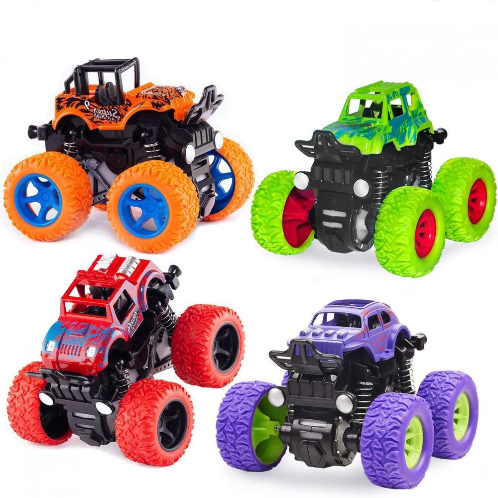Truck Toy Cars for Boys, 4 Pack Push Cars for Toddlers, Inertia Toy Car, Monster Trucks for Kids Friction the wheels on the truck go round and round