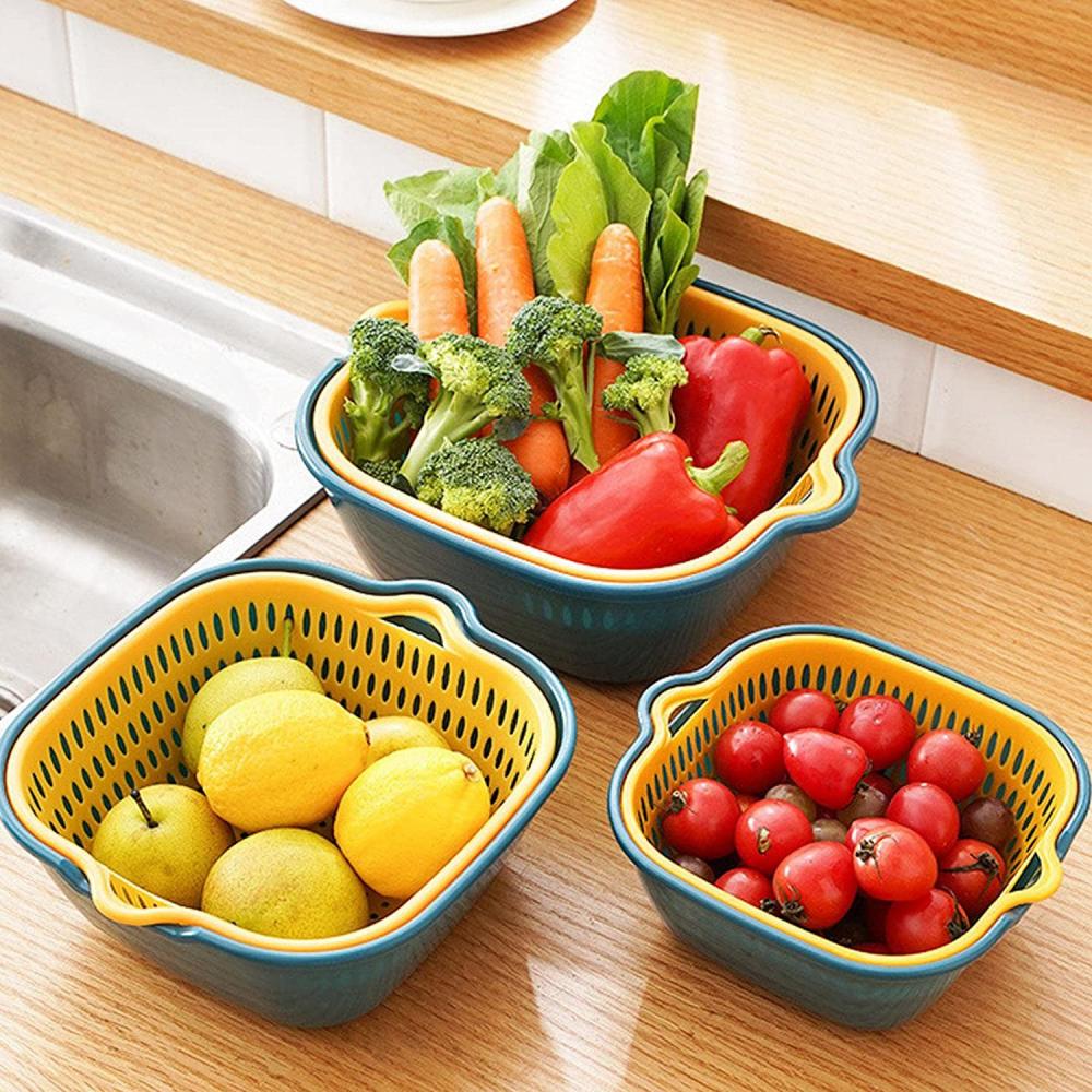 GStorm Kitchen Strainer Set of 6, Double Layer Drain Basket kitchen strainer set of 6 double layer drain basket double layer drain basin and stackable set basket for soaking washing draining vegetables and