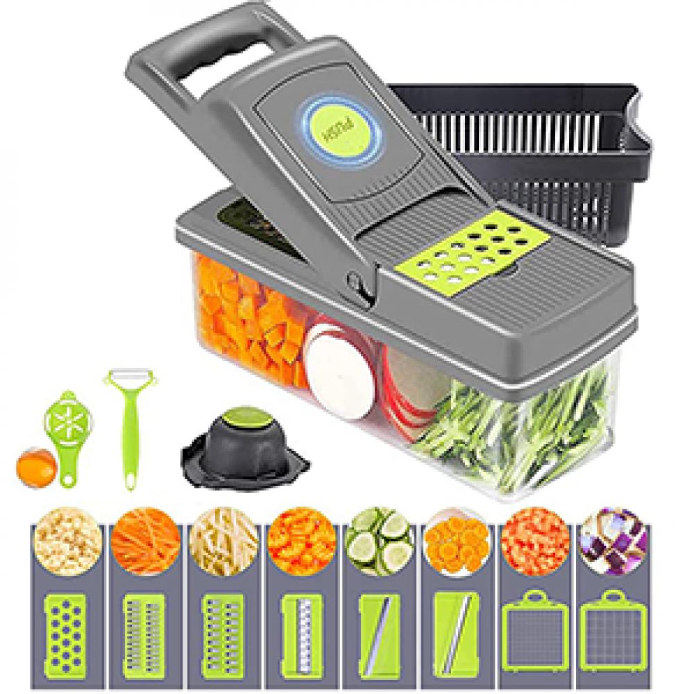 GStorm Sharp Stainless steel and Safe Vegetable Chopper 14 in 1 Kitchen Professional Set gstorm 9 in 1 multi functional cutting board with drain basket vegetable and fruit slicer grater